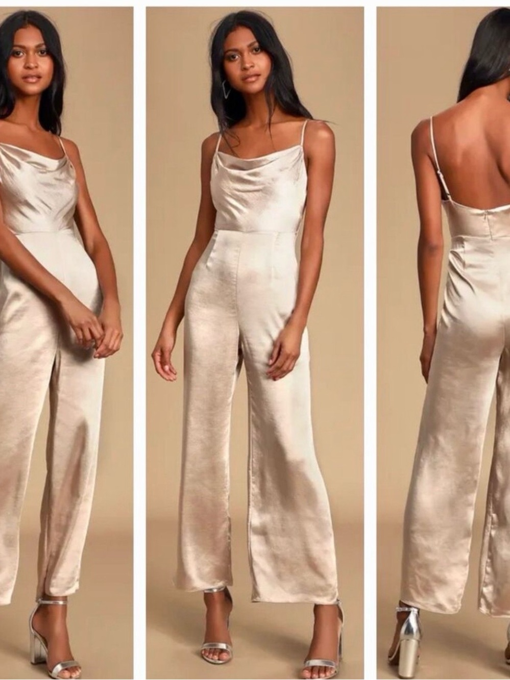 NWOT Lush Satin cowl Neck Wide-Leg Jumpsuit